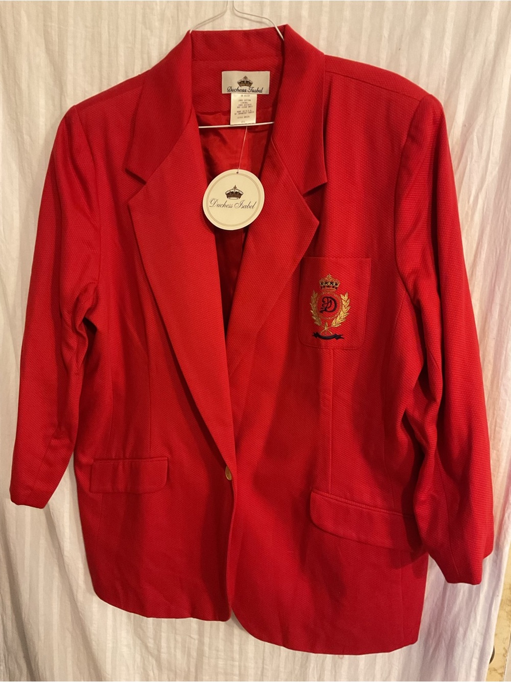 VTG. 1990 Duchess Isabel Red Women's Blazer w/Gold Crest 2X